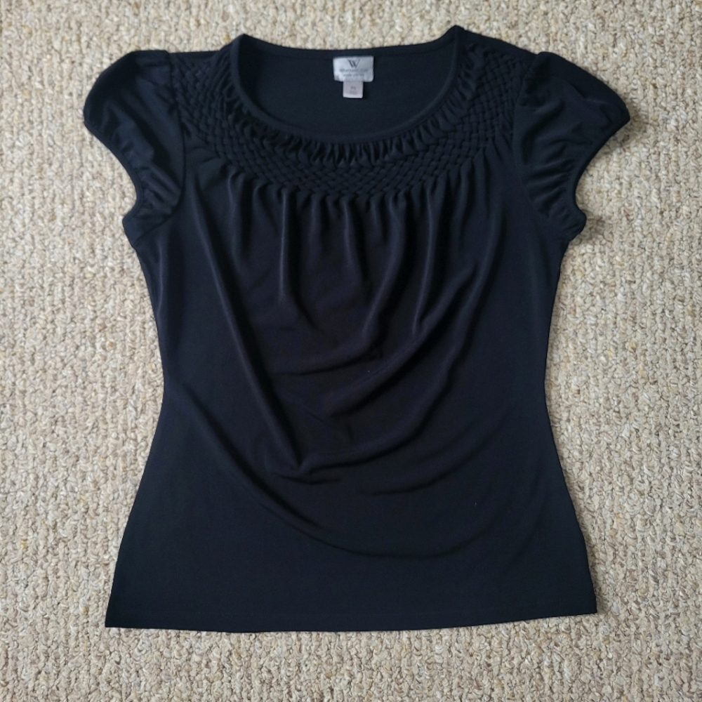 Petite Black Blouse With Special Neckline